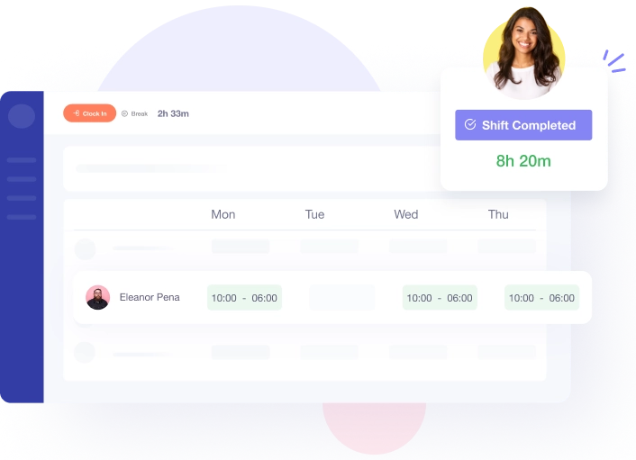 Crewlix shift scheduling interface displaying completed shift hours and weekly rota plan