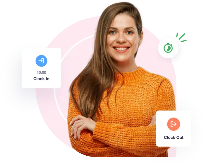 A happy employee using Crewlix clock in and clock out time tracking system