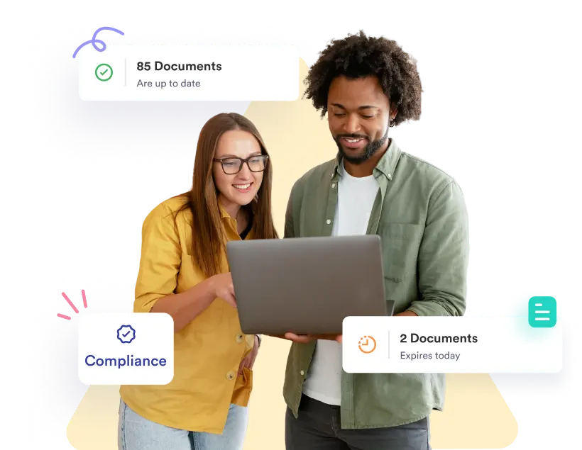 Diverse HR team monitoring expiring compliance documents and audit tracking on Crewlix dashboard