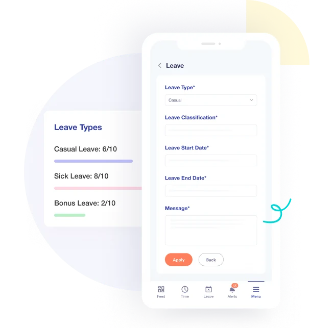 Mobile-friendly leave application screen for requesting casual, sick, and bonus leaves