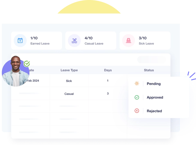 Manager approval workflow displaying pending, approved, and rejected leave requests