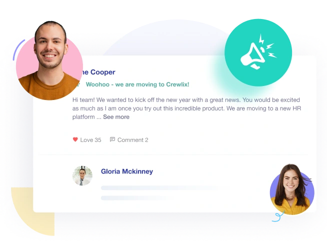 Posting company-wide announcements with rich media and interactive feedback on feed