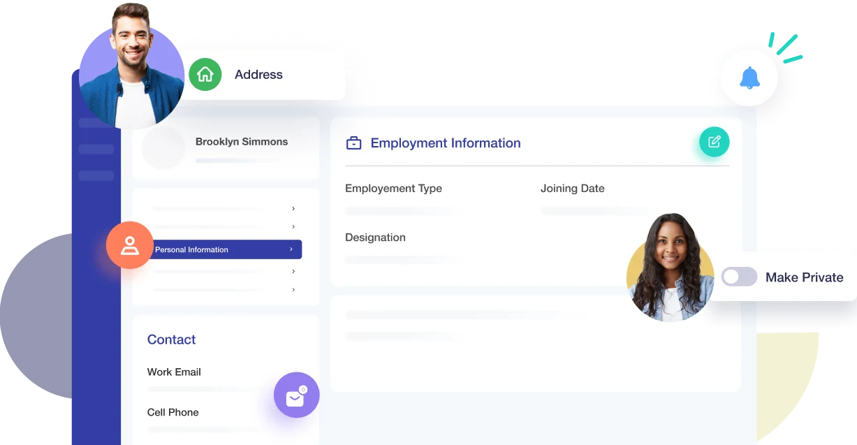 Crewlix employment information dashboard showing profile settings, contact details, and privacy controls